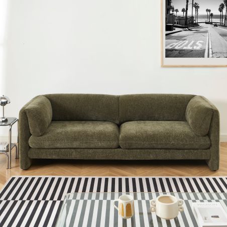 Canapé droit fixe NIKKI 3 places velours texturé vert