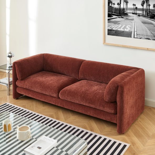 Canapé droit fixe NIKKI 3 places velours texturé terracotta