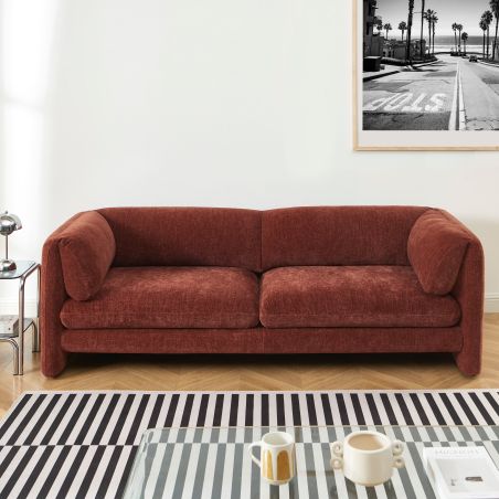 Canapé droit fixe NIKKI 3 places velours texturé terracotta