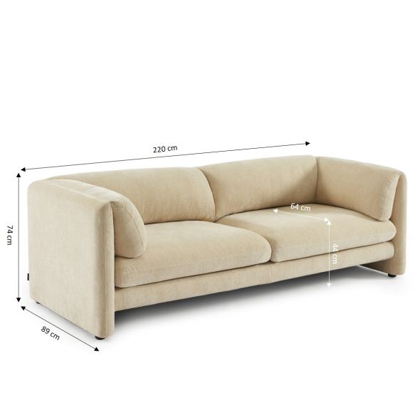 Canapé droit fixe NIKKI 3 places velours texturé beige