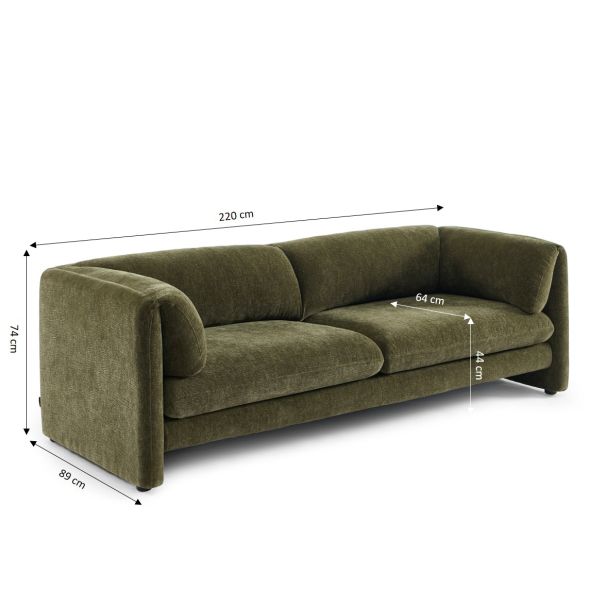 Canapé droit fixe NIKKI 3 places velours texturé vert