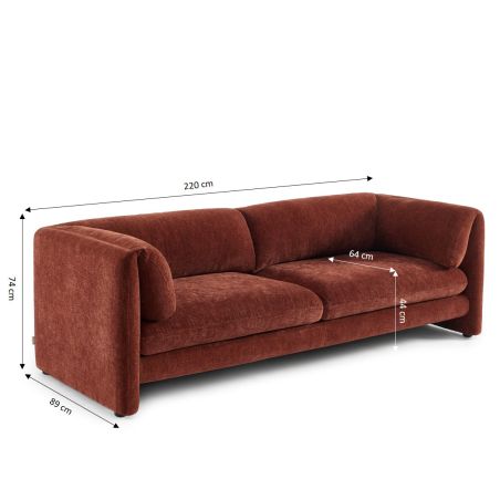 Canapé droit fixe NIKKI 3 places velours texturé terracotta