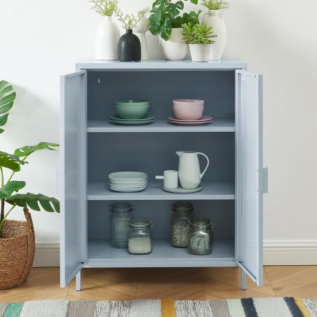 Buffet PANTONE métal gris bleu 2 portes 75cm