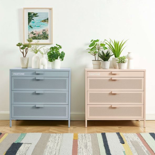 Commode PANTONE 4 tiroirs métal gris bleu 80cm