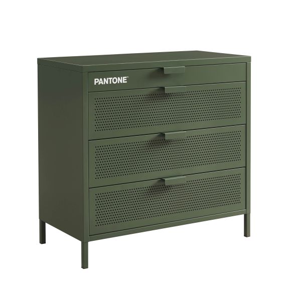 Commode PANTONE métal 4 tiroirs vert olive 80cm