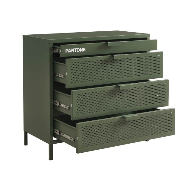 Commode PANTONE métal 4 tiroirs vert olive 80cm
