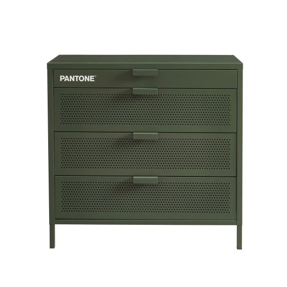 Commode PANTONE métal 4 tiroirs vert olive 80cm
