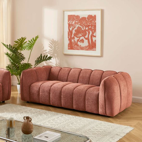 Ensemble canapés droits fixes 3+2 MATILDA tissu chenille rouge brique