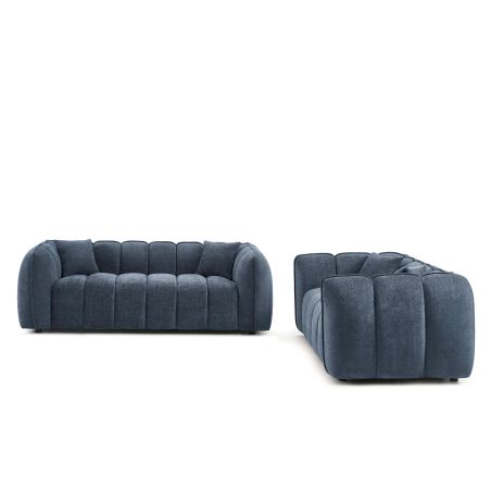 Ensemble canapés droits fixes 3+2 MATILDA tissu chenille bleu