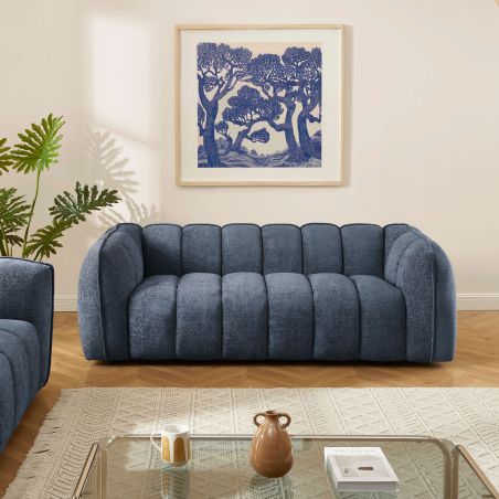 Ensemble canapés droits fixes 3+2 MATILDA tissu chenille bleu