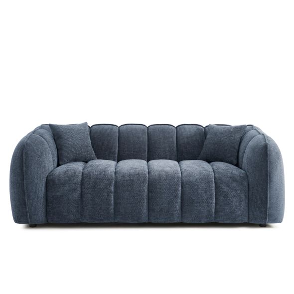 Canapé droit MATILDA 3 places tissu chenille bleu