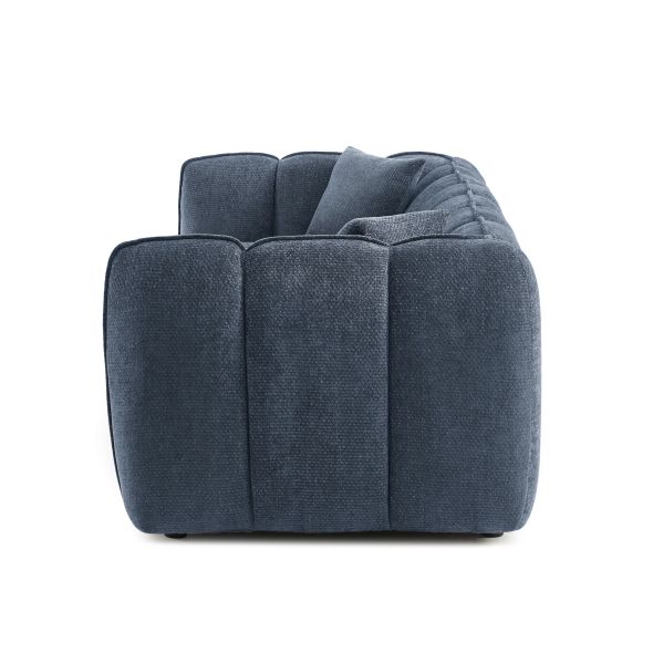 Canapé droit MATILDA 3 places tissu chenille bleu
