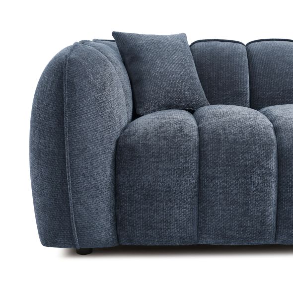 Canapé droit MATILDA 3 places tissu chenille bleu