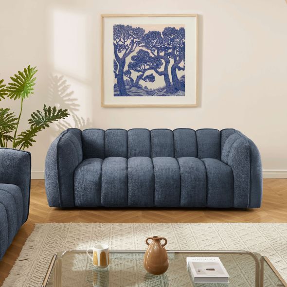 Canapé droit MATILDA 3 places tissu chenille bleu