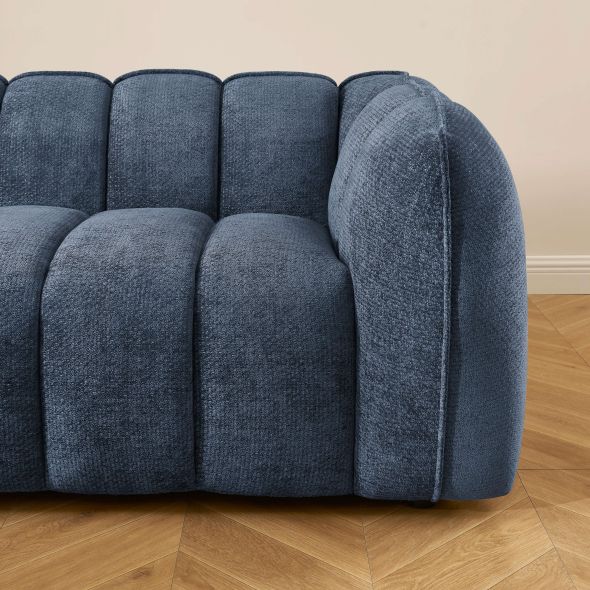 Canapé droit MATILDA 3 places tissu chenille bleu