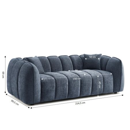 Canapé droit MATILDA 3 places tissu chenille bleu