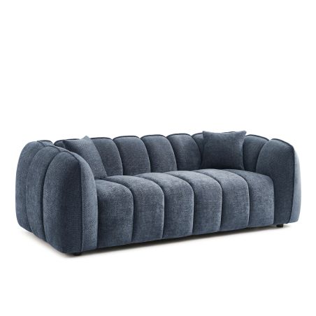 Canapé droit MATILDA 3 places tissu chenille bleu
