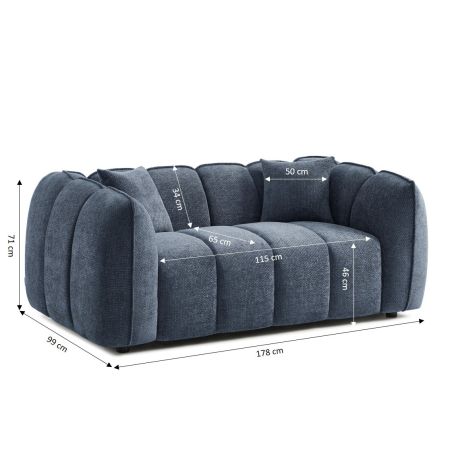 Canapé droit MATILDA 2 places tissu chenille bleu