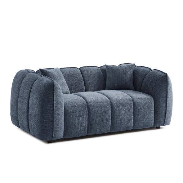 Canapé droit MATILDA 2 places tissu chenille bleu