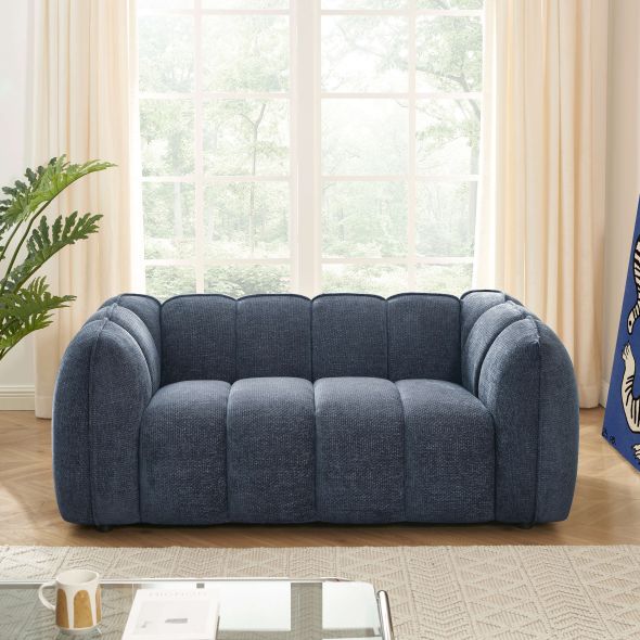 Canapé droit MATILDA 2 places tissu chenille bleu