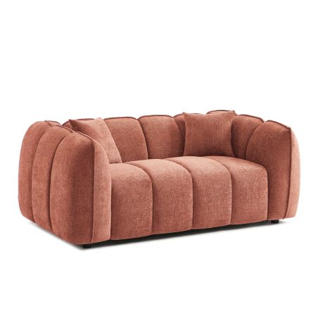 Canapé droit MATILDA 2 places tissu chenille rouge brique