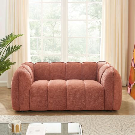 Canapé droit MATILDA 2 places tissu chenille rouge brique