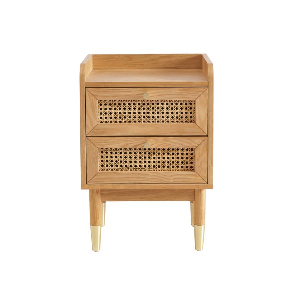 Table de chevet LEON placage chêne et cannage rotin