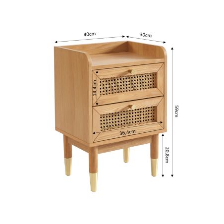 Table de chevet LEON placage chêne et cannage rotin