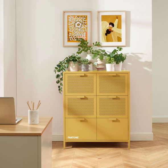 Commode PANTONE métal jaune moutarde 6 tiroirs 90cm