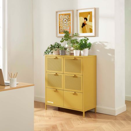 Commode PANTONE métal jaune moutarde 6 tiroirs 90cm