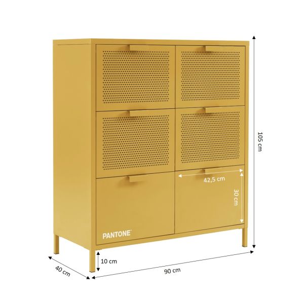 Commode PANTONE métal jaune moutarde 6 tiroirs 90cm