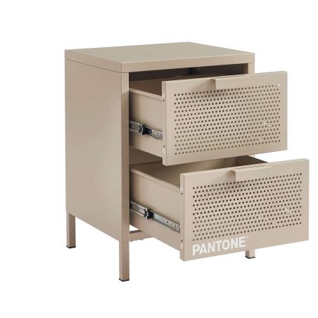 Table de chevet PANTONEmétal taupe double tiroirs 40cm