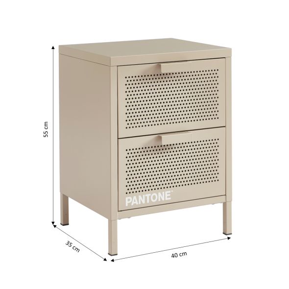 Table de chevet PANTONEmétal taupe double tiroirs 40cm
