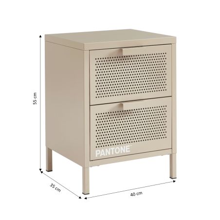 Table de chevet PANTONEmétal taupe double tiroirs 40cm