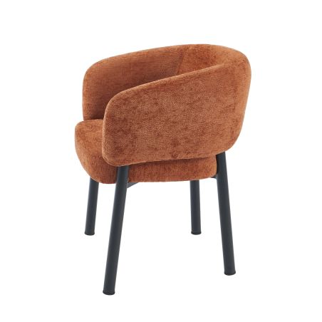 Fauteuil de table ABELIA chenille terracotta et pieds métal noir