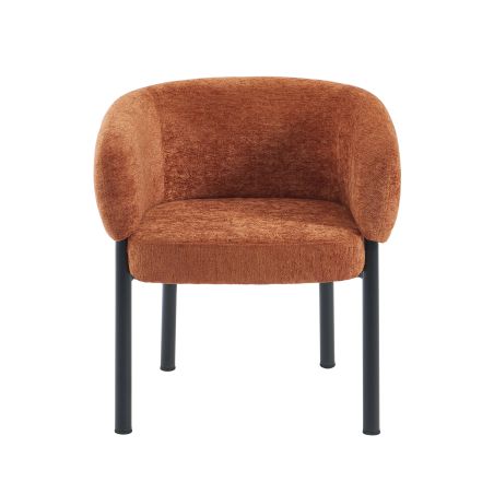 Fauteuil de table ABELIA chenille terracotta et pieds métal noir