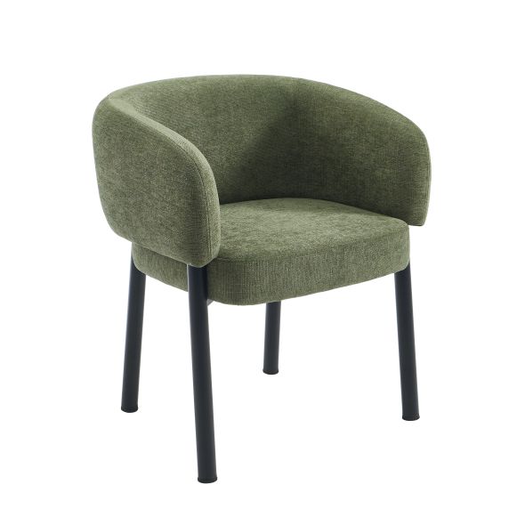 Fauteuil de table ABELIA velours tramé vert et pieds métal noir