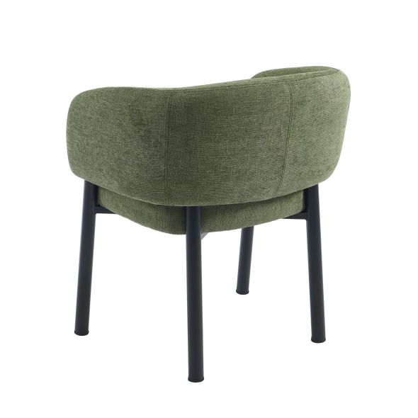 Fauteuil de table ABELIA velours tramé vert et pieds métal noir