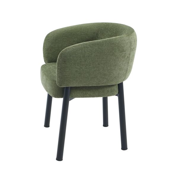 Fauteuil de table ABELIA velours tramé vert et pieds métal noir