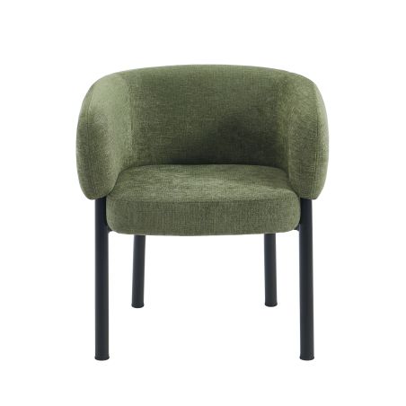 Fauteuil de table ABELIA velours tramé vert et pieds métal noir