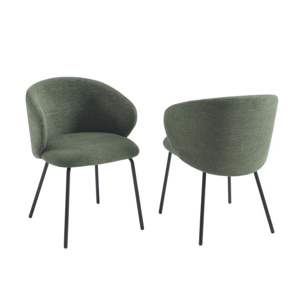 Lot de 2 chaises CASSIE tissu chenille vert et pieds métal noir