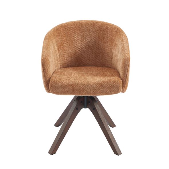 Fauteuil de table PAOLA tissu chenille terracotta pied chêne massif