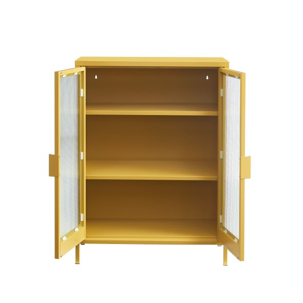 Buffet PANTONE jaune moutarde portes en verre cannelé 75cm