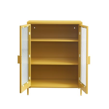 Buffet PANTONE jaune moutarde portes en verre cannelé 75cm