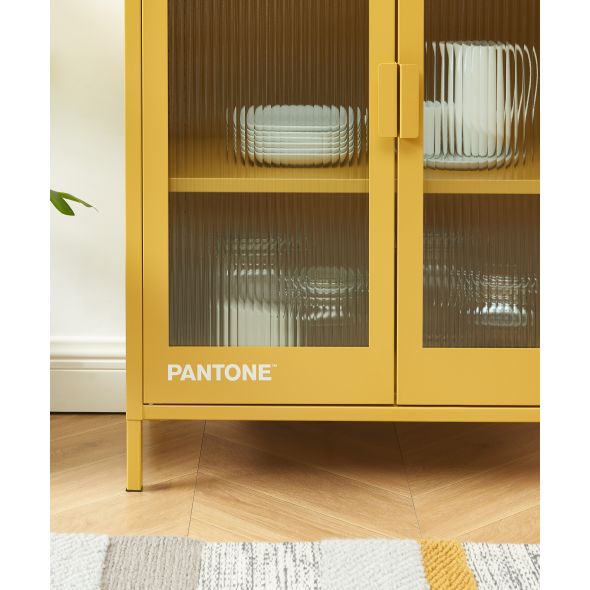 Buffet PANTONE jaune moutarde portes en verre cannelé 75cm