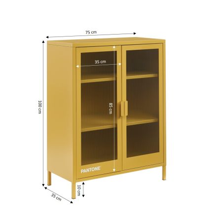 Buffet PANTONE jaune moutarde portes en verre cannelé 75cm