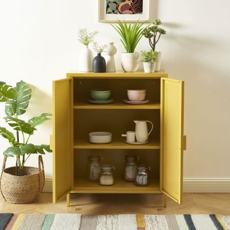 Buffet PANTONE métal jaune moutarde 2 portes 75cm