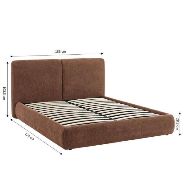 Lit coffre YOKA 160x200 velours côtelé marron sommier inclus