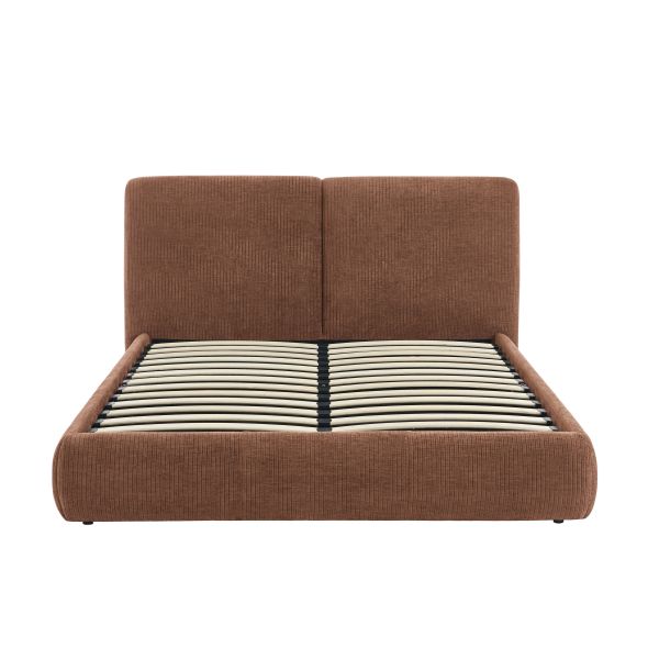 Lit coffre YOKA 160x200 velours côtelé marron sommier inclus