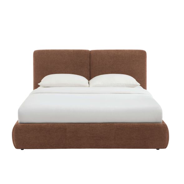 Lit coffre YOKA 160x200 velours côtelé marron sommier inclus